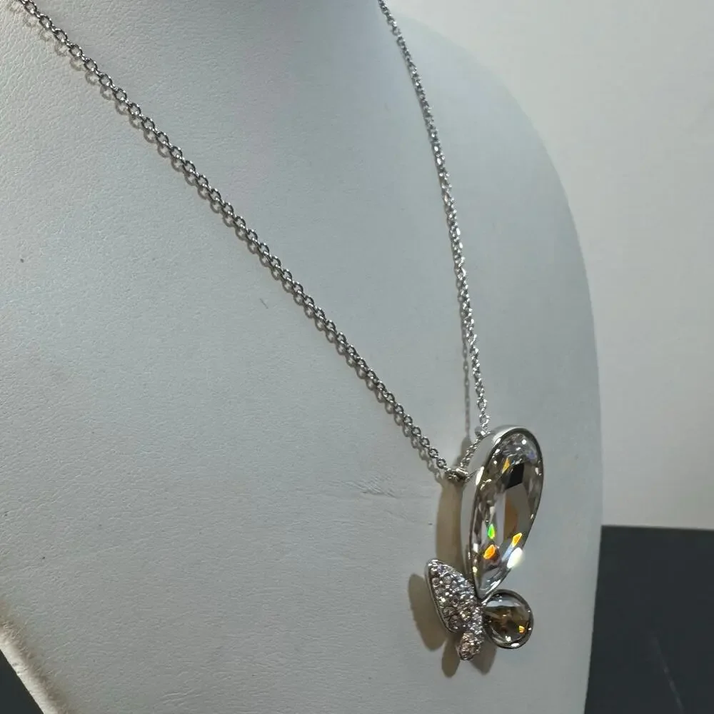 Modern Statement Women's Silver Crystal Studded Teardrop Necklace - Picture 2 of 8